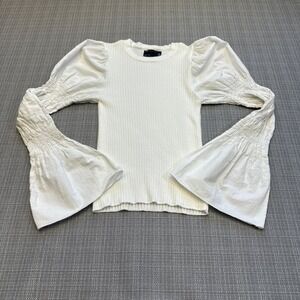 ASOS Romantic Puff Sleeve Flare Cuff‎ Top 4 White Rib Knit Cottagecore Fairycore